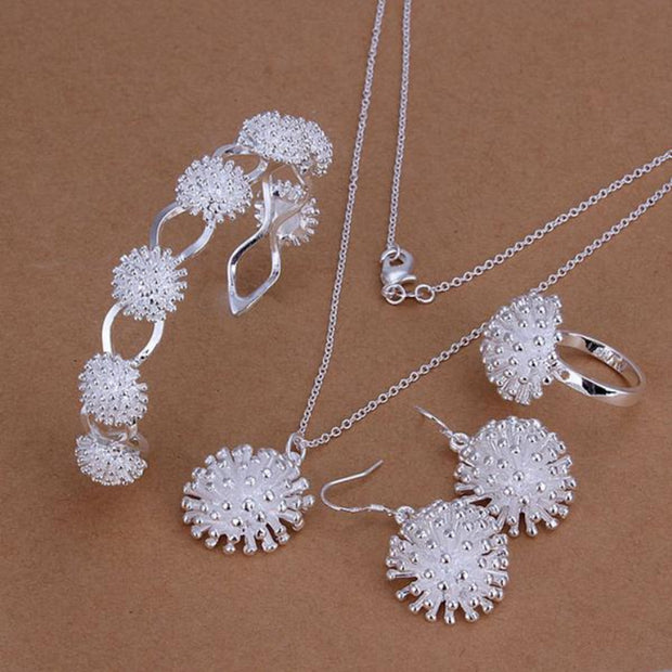 Fireworks Jewelry Set Silver Jewelry Bracelet Pendant Necklace Ring Earring Four-piece Set