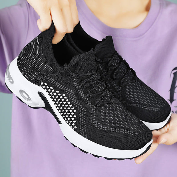 Lace-up Air Cushion Sneakers Women Flying Woven Breathable Casual Mesh Shoes Summer