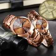 Coffee Gold Luminous Waterproof Steel Band Couple Student Watch