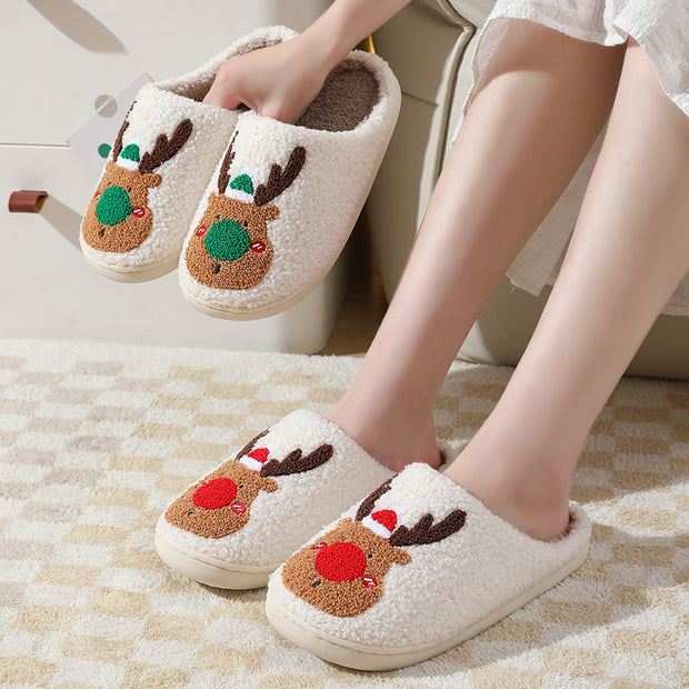 Christmas Shoes Winter Home Slippers Elk Soft Cozy Bedroom Slipper Slip On House Shoes