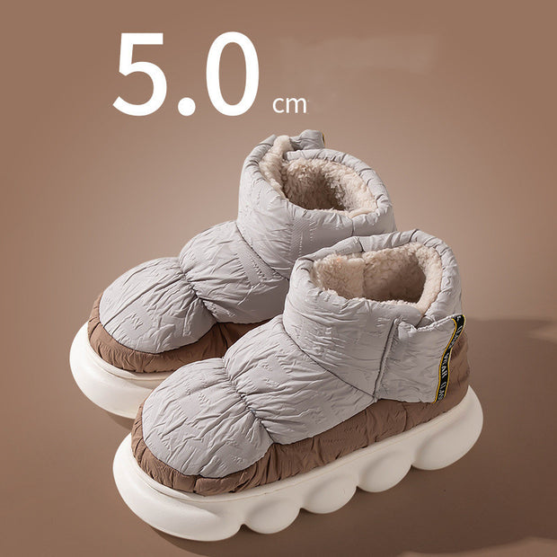 Winter Thick-soled Feces-feeling Couples Wear Waterproof And Non-slip Velvet Warm Cotton Slippers Indoors And Outdoors